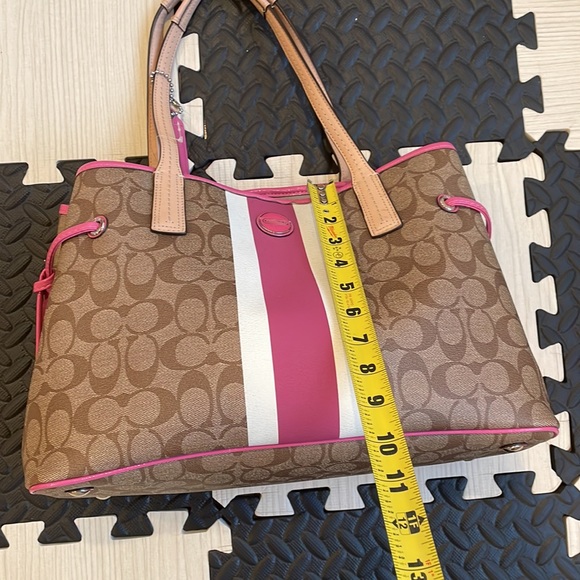 Coach Pink Stripe Brown Signature Coated Canvas Carryall Tote Bag F22908 NWT - Picture 12 of 16